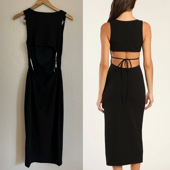 Sultry Elegance Black Cutout Bodycon Midi Dress - Picture 3 of 7